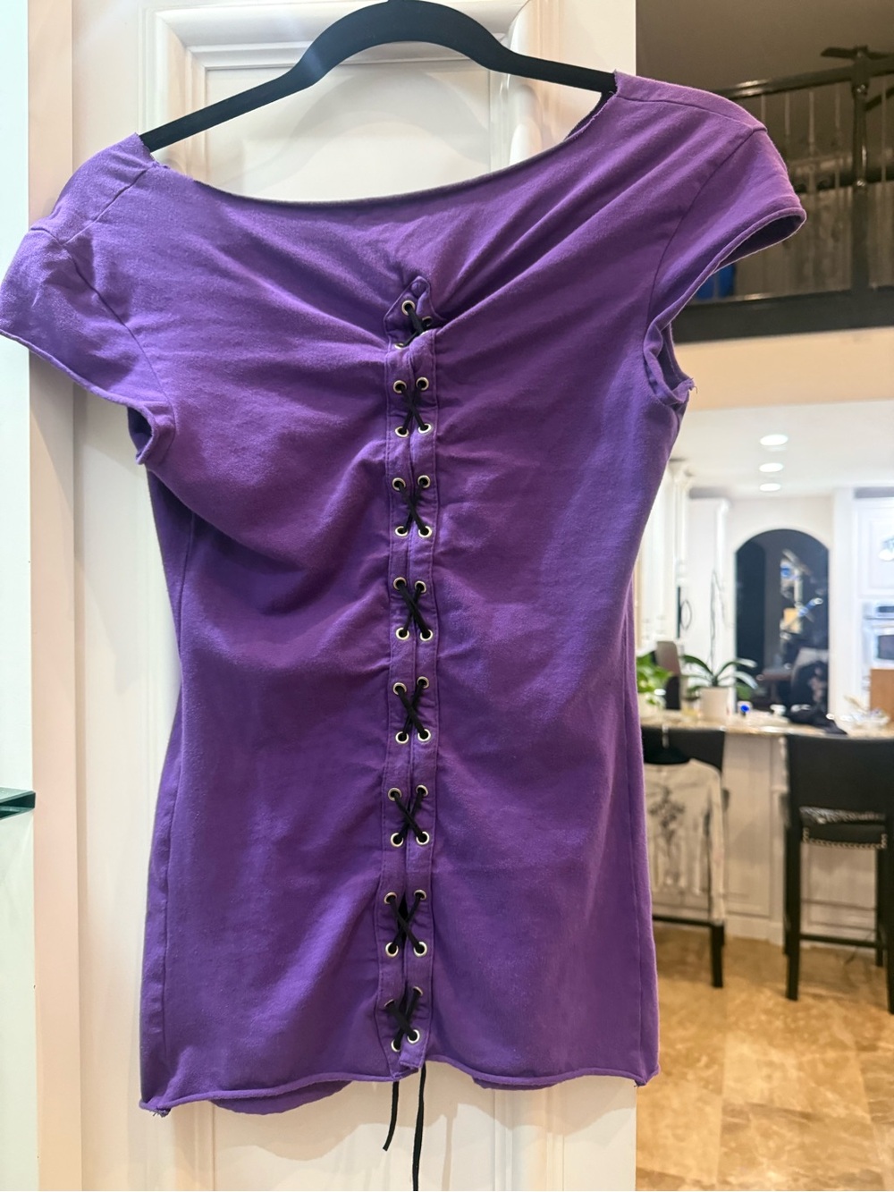 Purple Graphic Women’s Tee with Skull Guitar Print - Picture 4 of 6